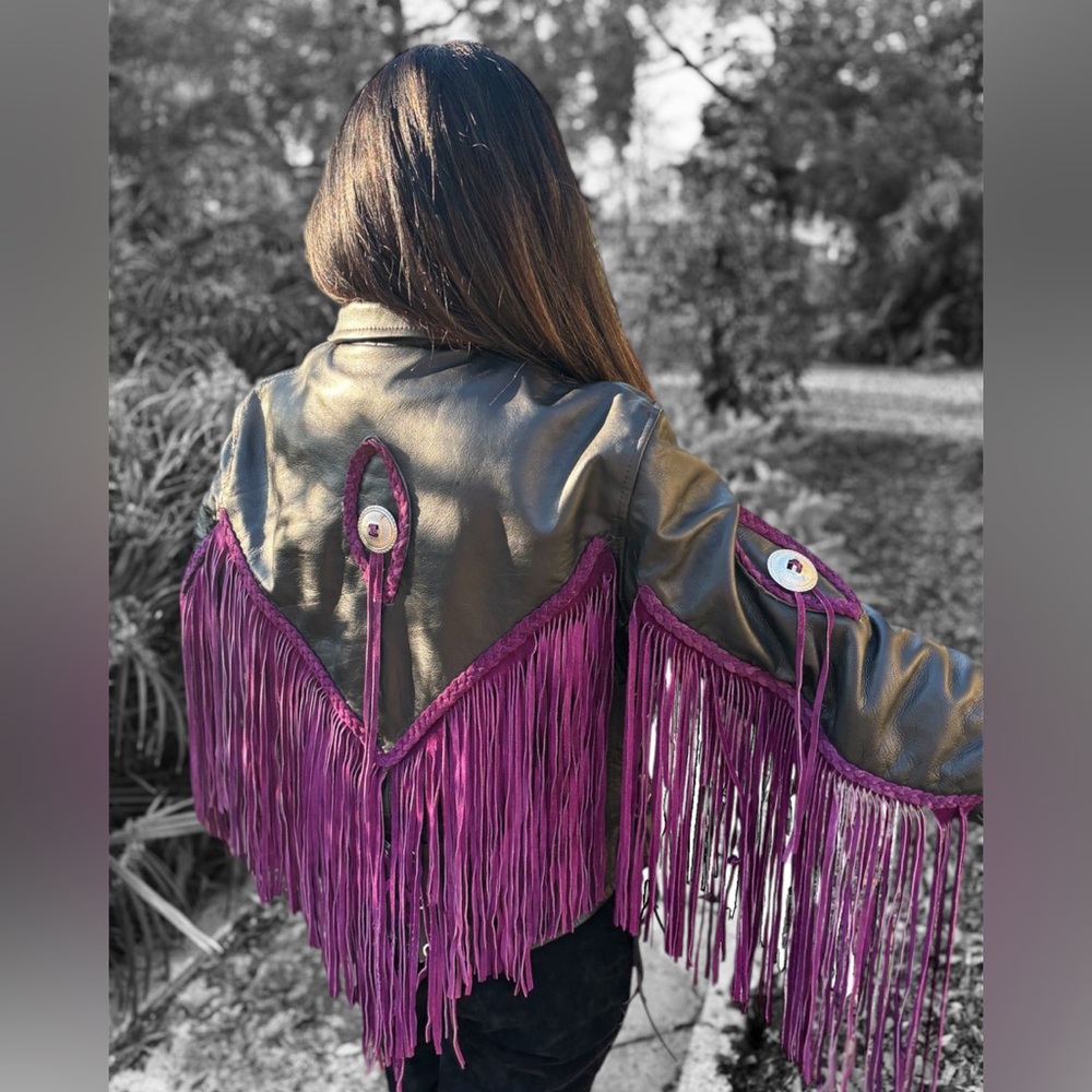Leather fringe jacket